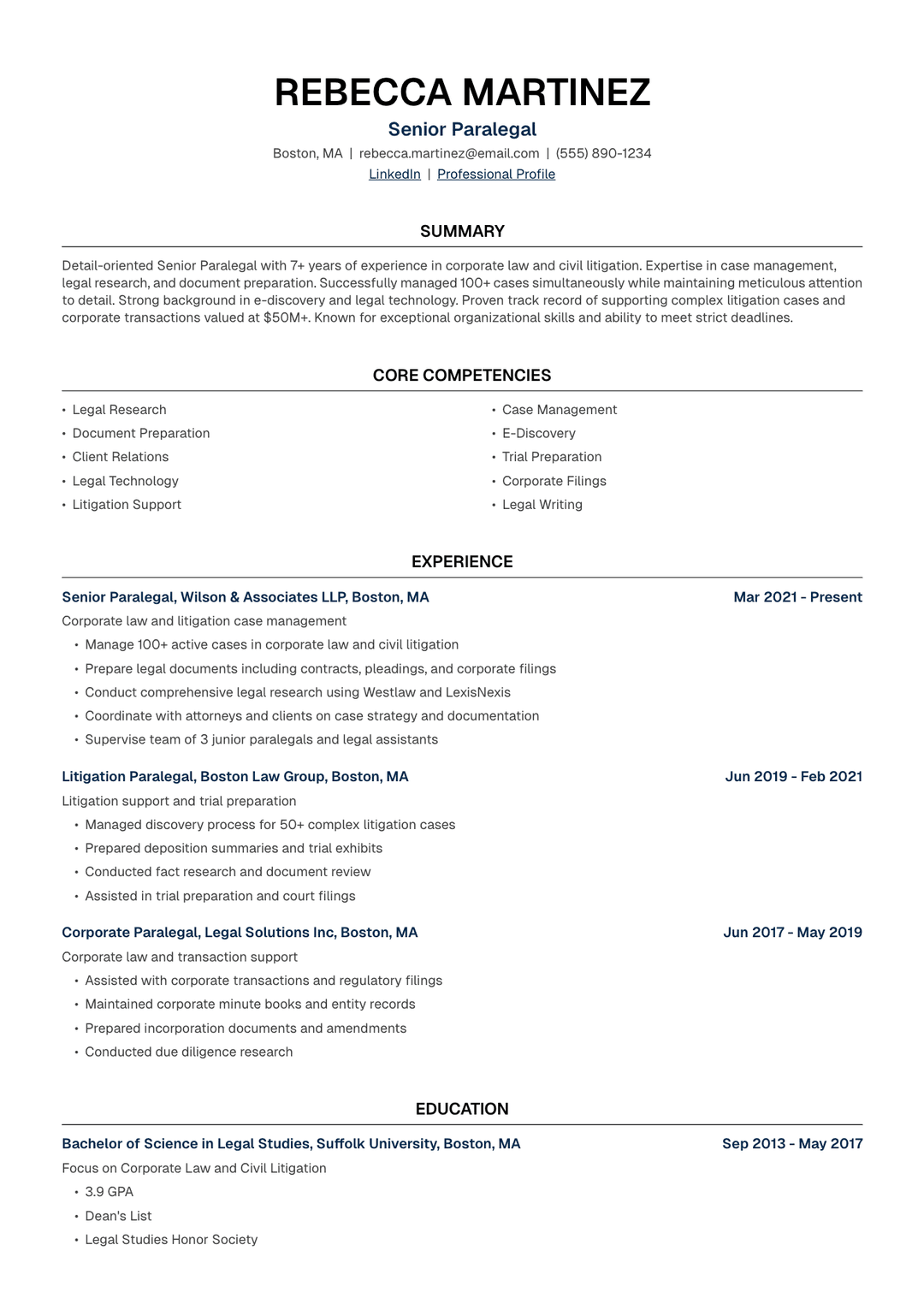 ⚖️ Paralegal Resume Template Example