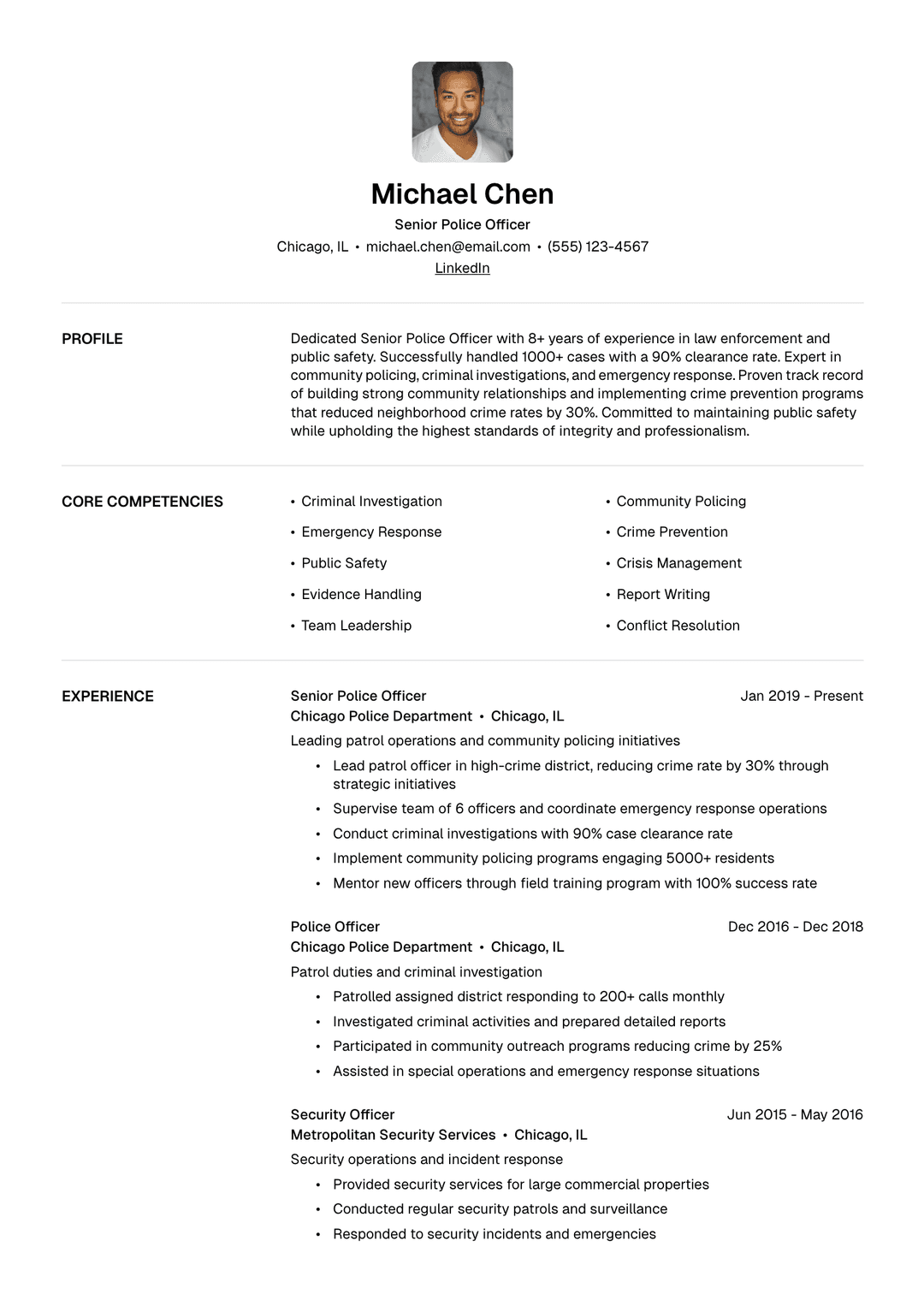 👮 Police Officer Resume Template Example