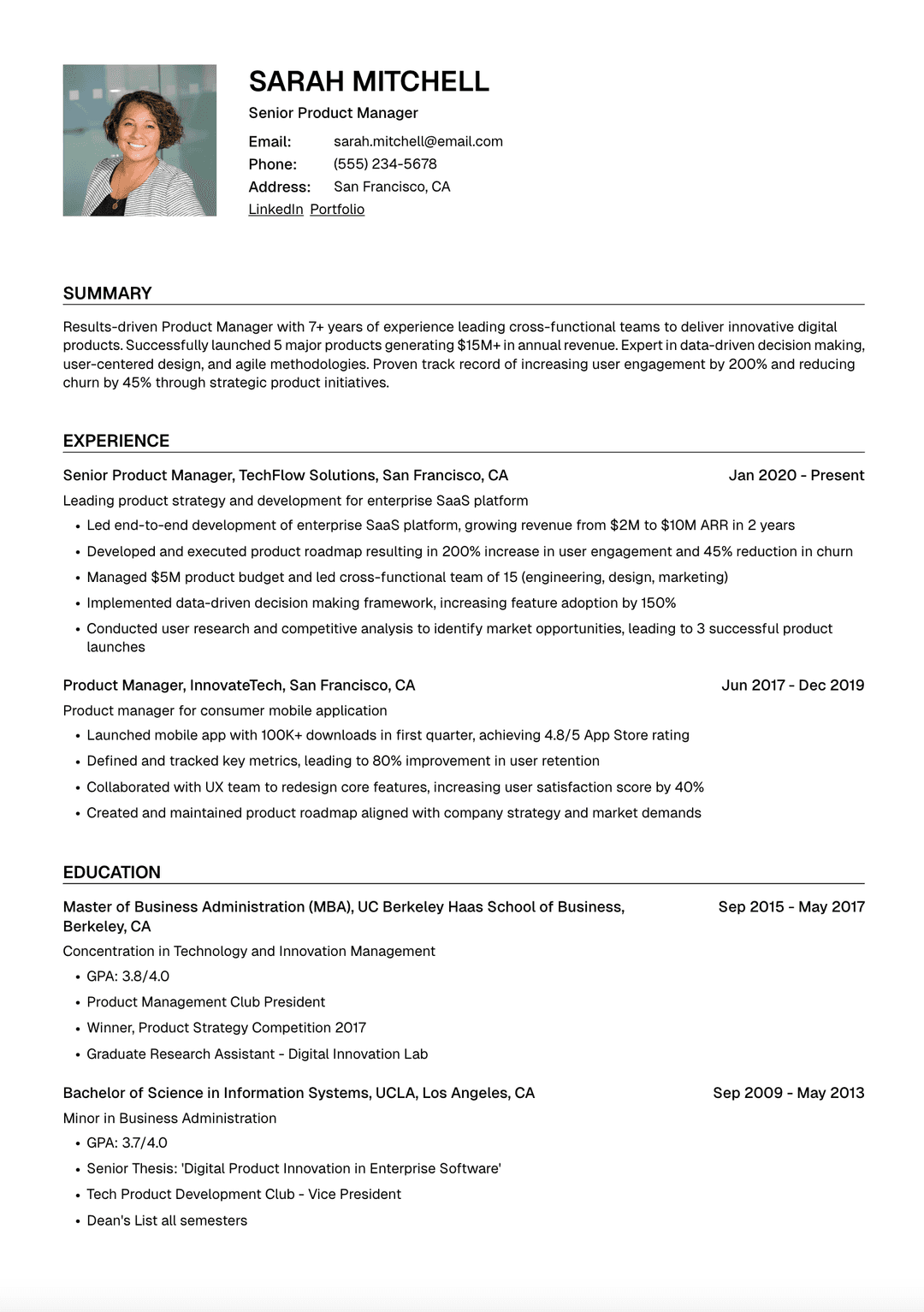 ๐ก Product Manager Resume Template Example