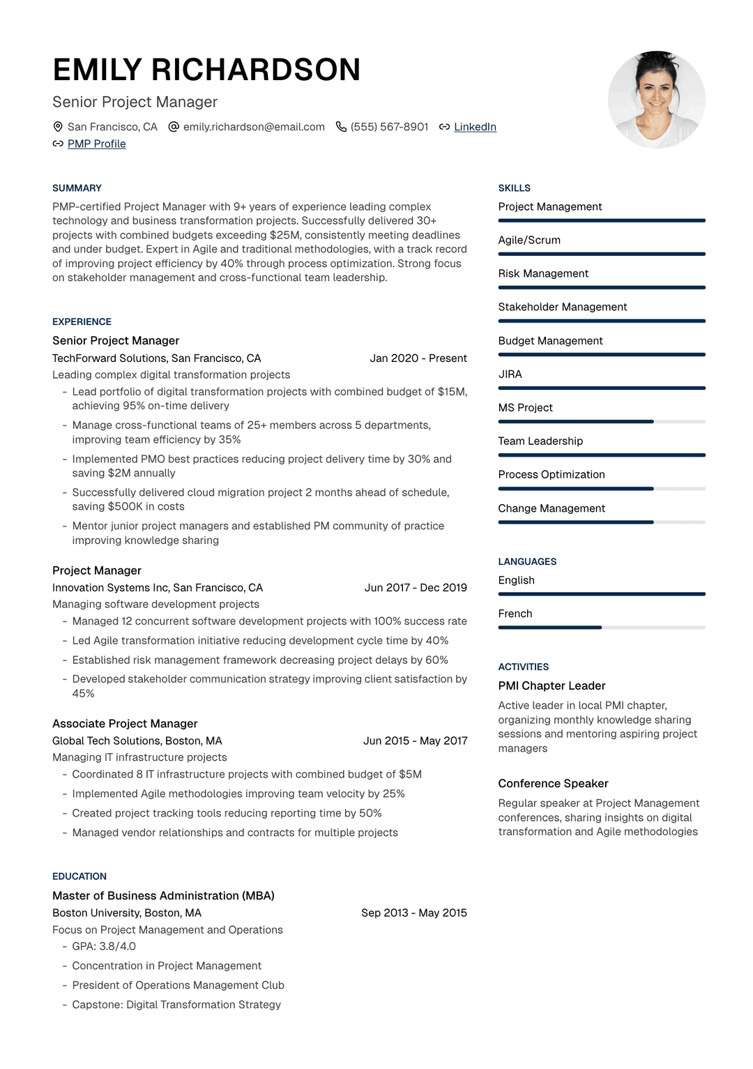 ๐ Project Manager Resume Template Example