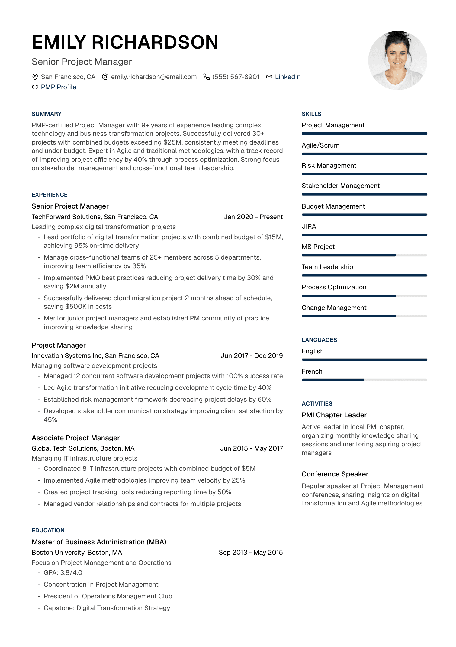Project Manager resume example