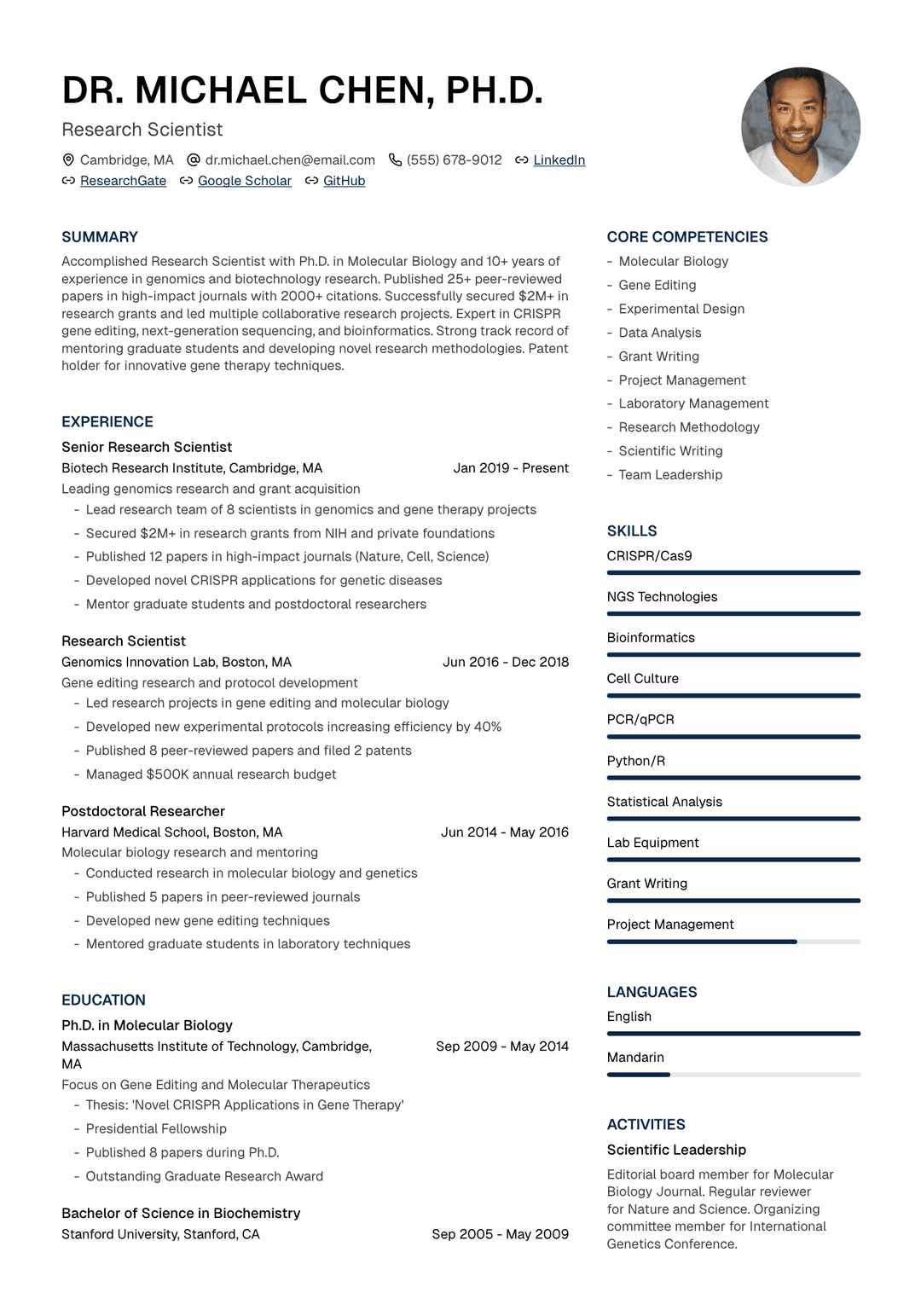 🔬 Research Scientist Resume Template Example