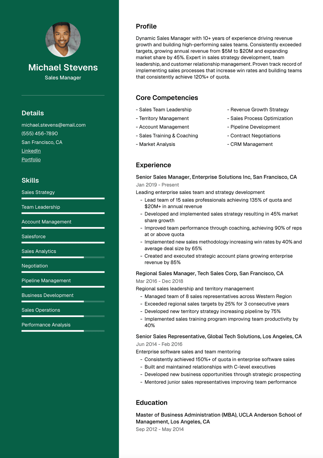 ๐ผ Sales Manager Resume Template Example