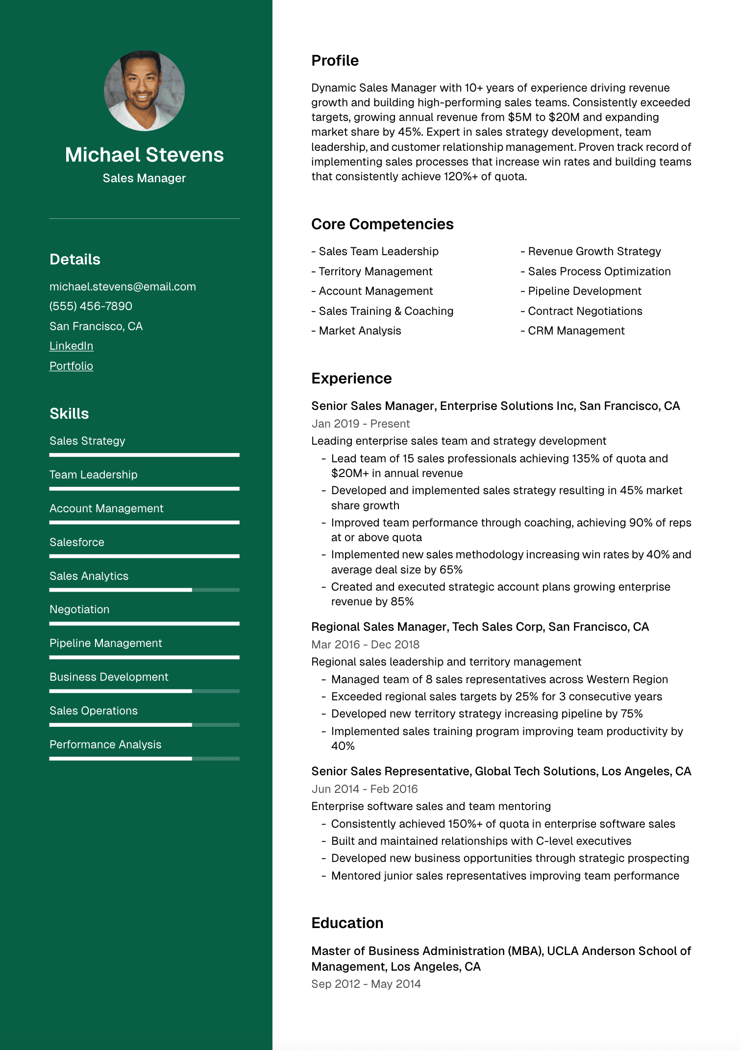 Sales Manager resume example