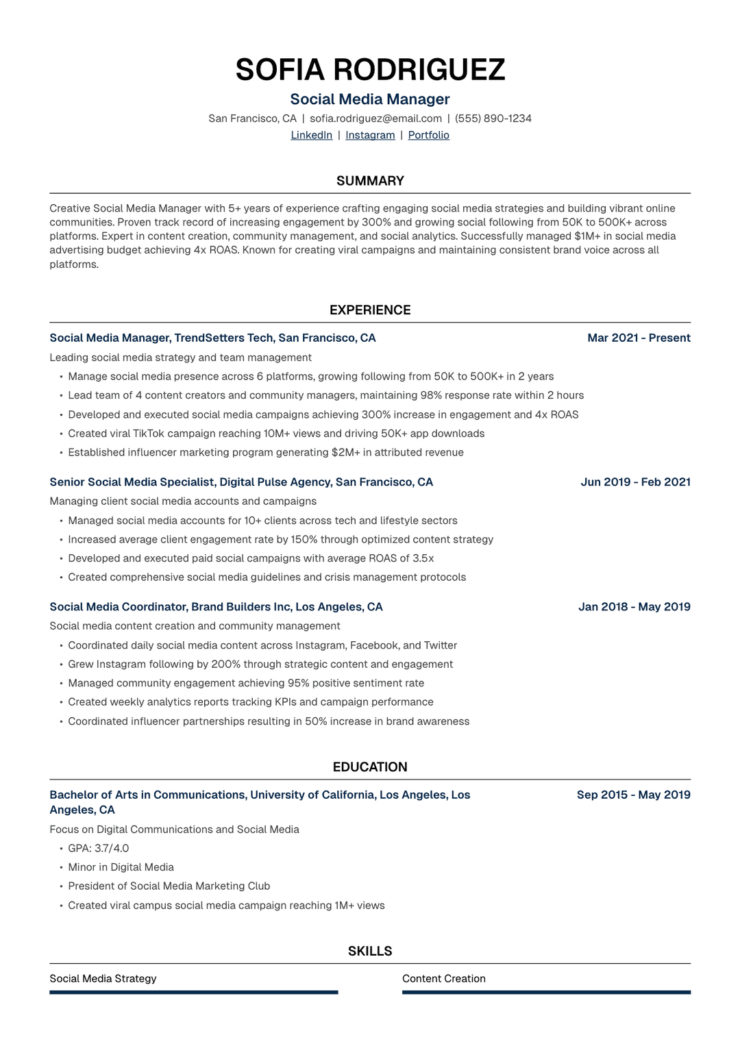 📱 Social Media Manager Resume Template Example