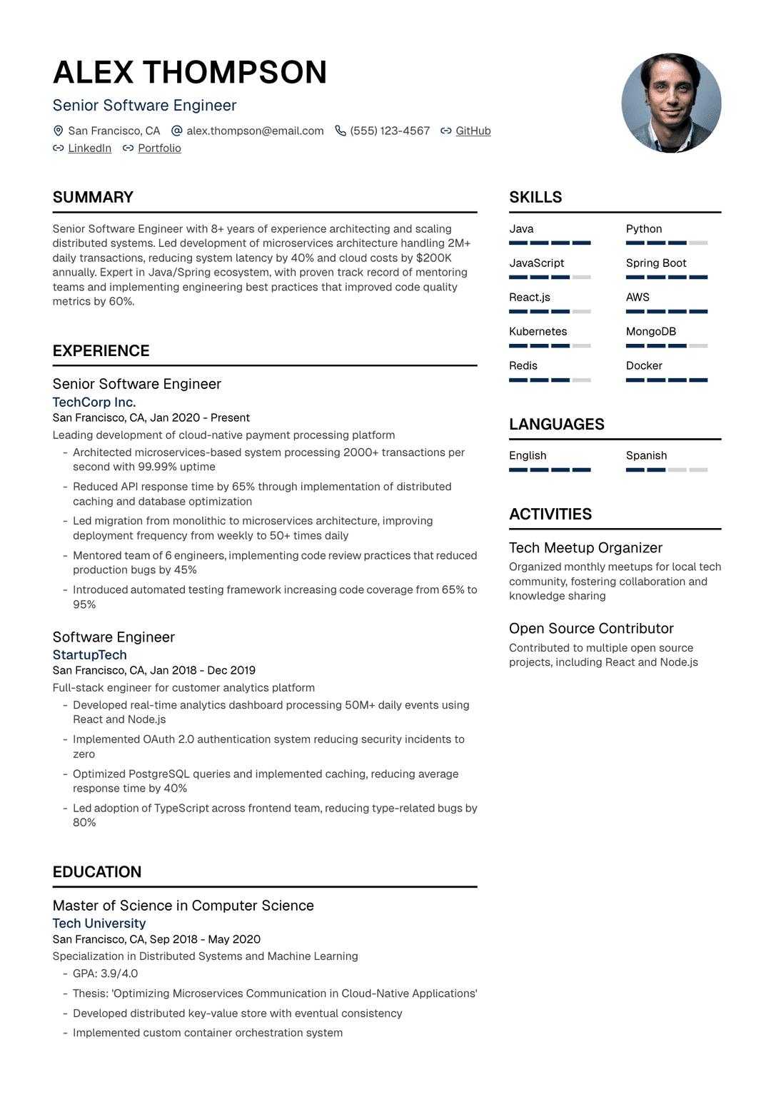 🛠️ Software Engineer Resume Template Example