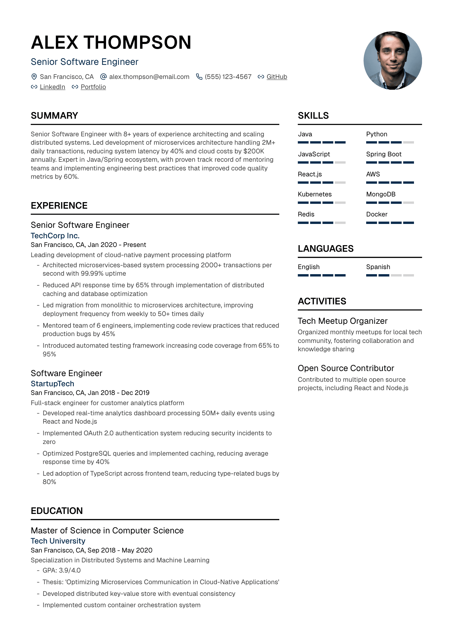 Software Engineer resume example