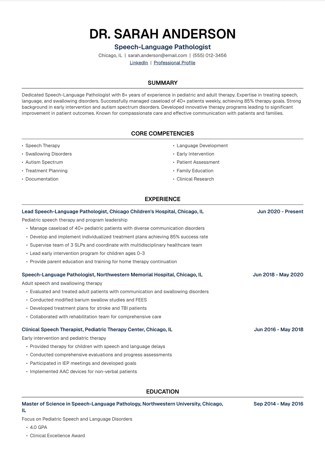 ๐ฃ๏ธ Speech Therapist Resume Template Example