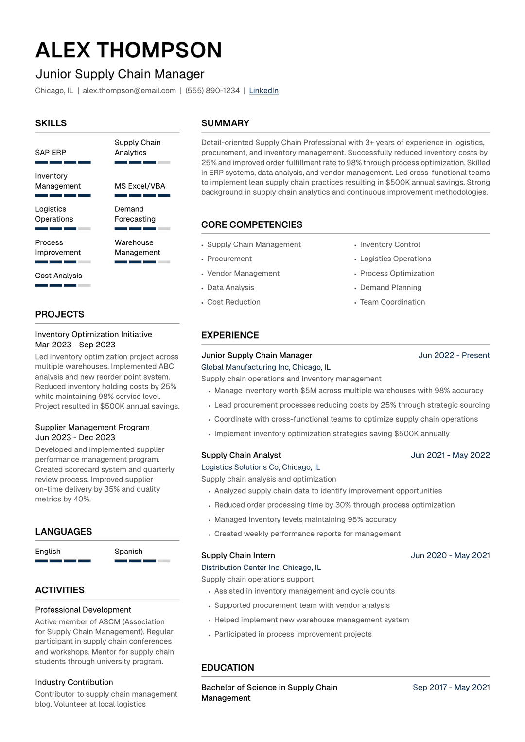 🔄 Supply Chain Manager Resume Template Example