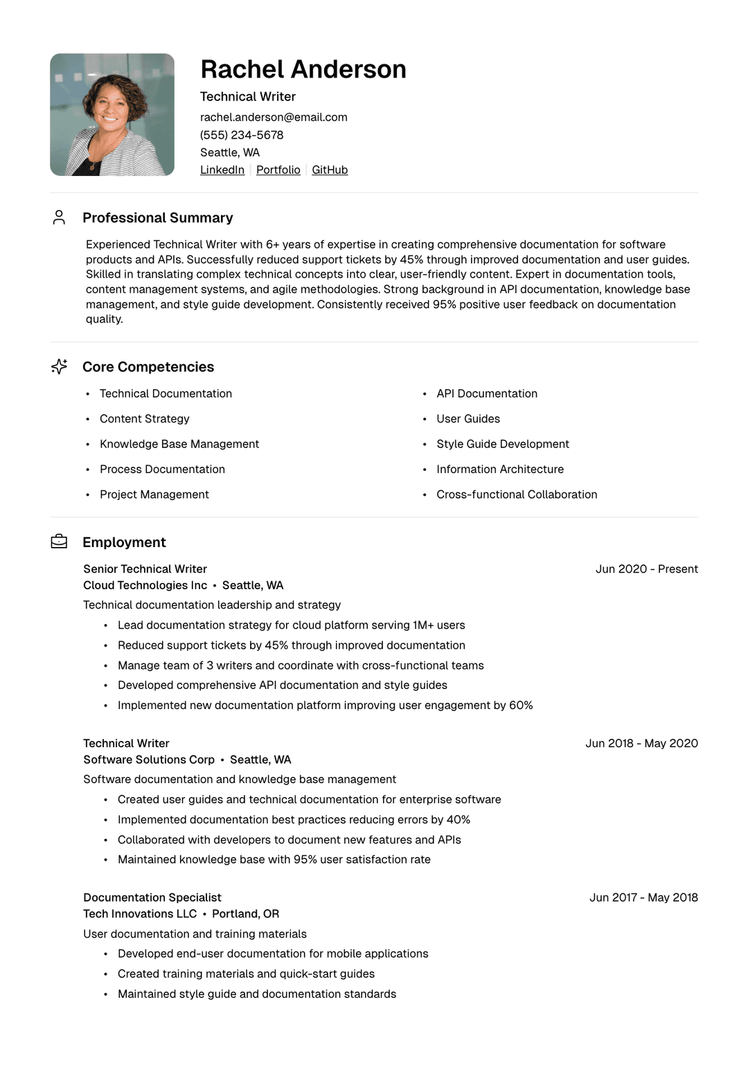 ✍️ Technical Writer Resume Template Example