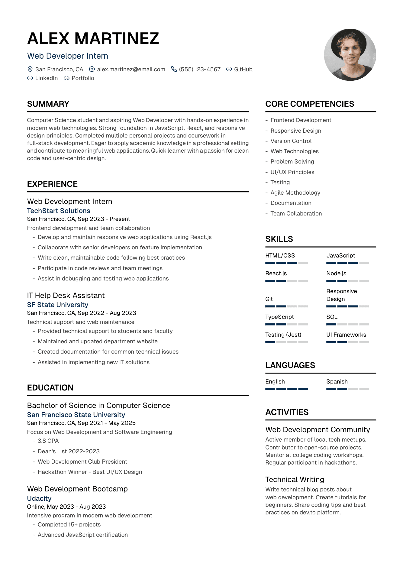 Web Developer resume example