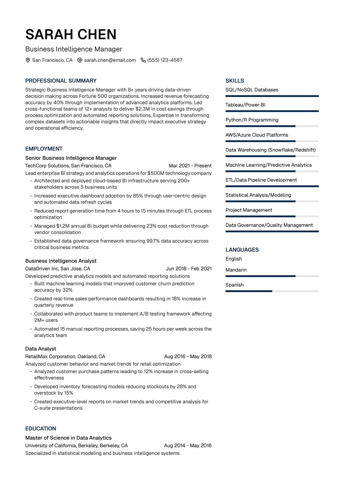 Business Intelligence Manager