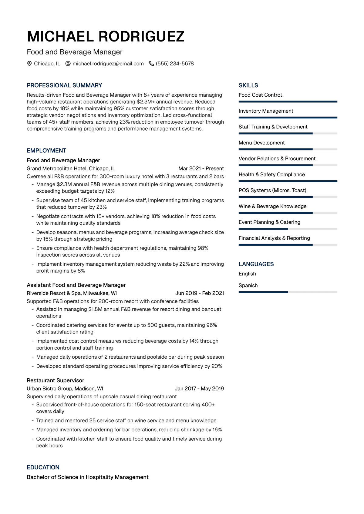 Food and Beverage Manager