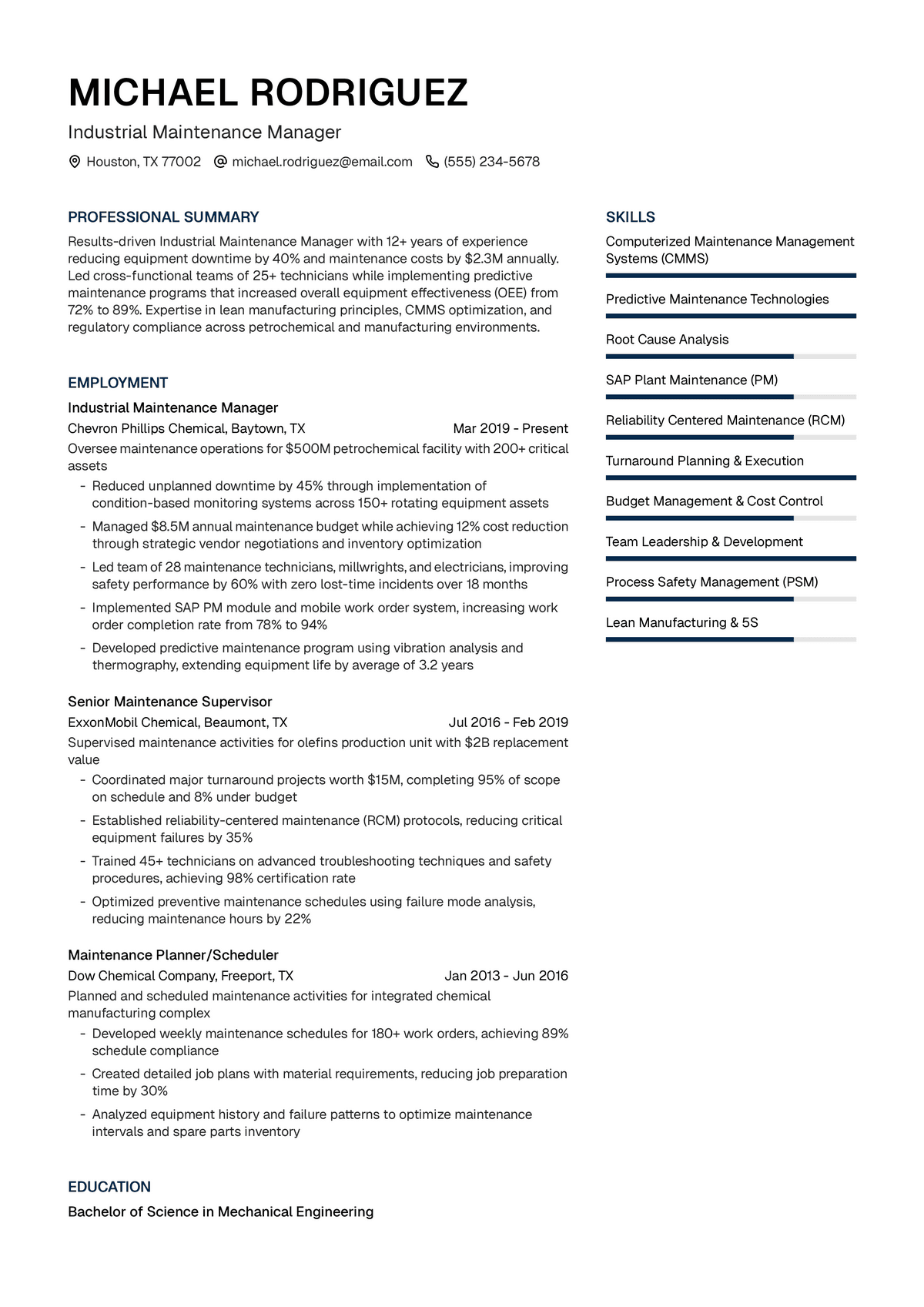 Industrial Maintenance Manager