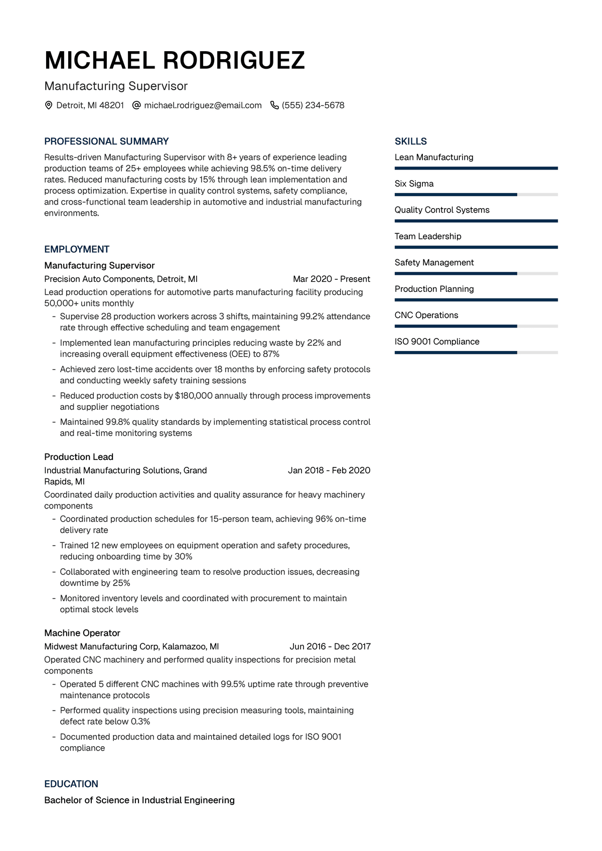 Manufacturing Supervisor