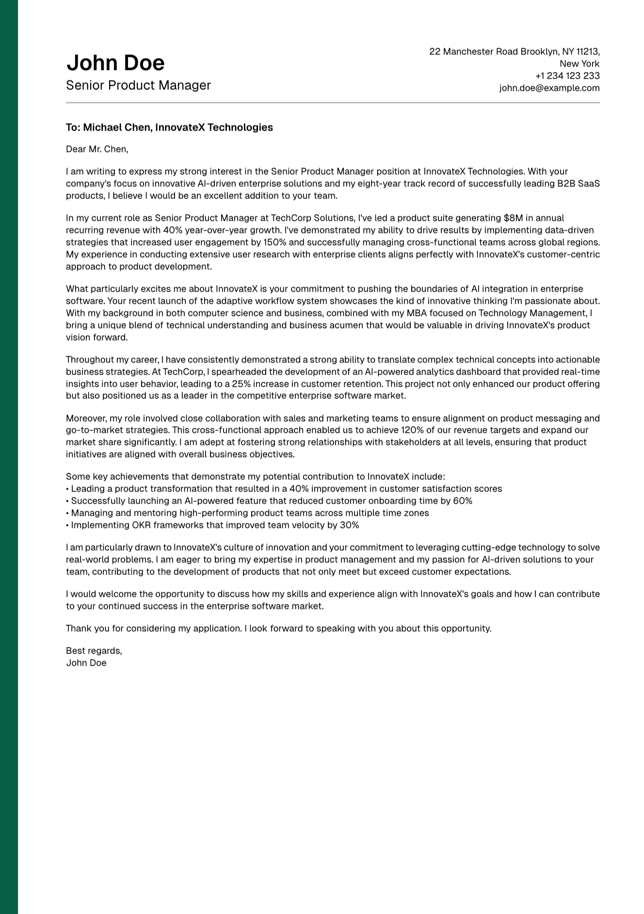 Executive cover letter example