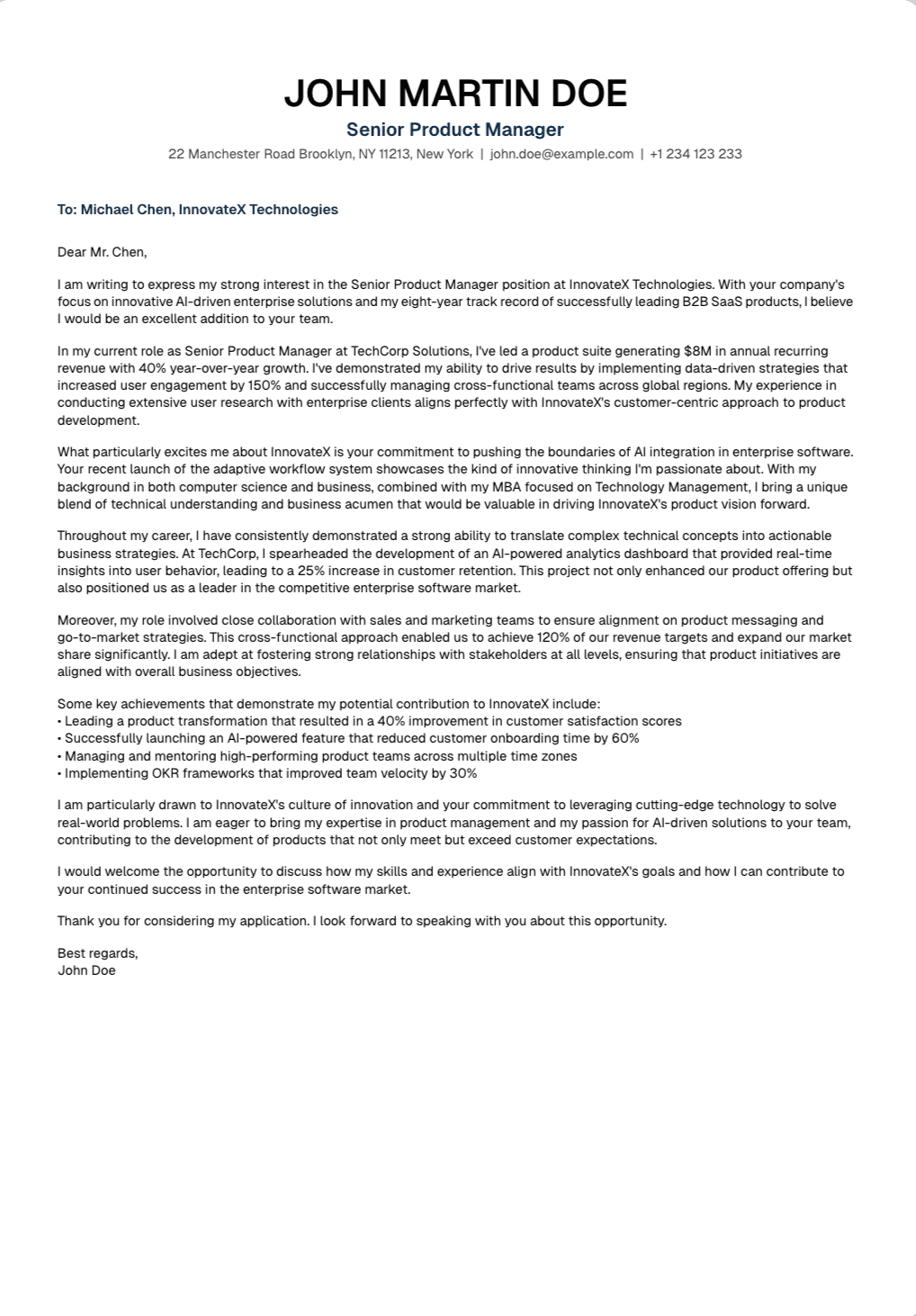 Meridian cover letter example