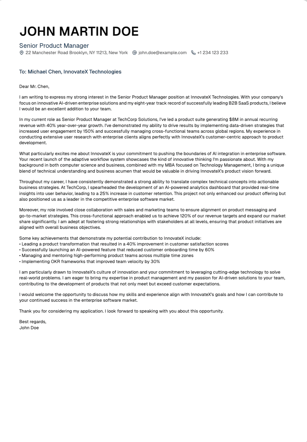 Nova cover letter example