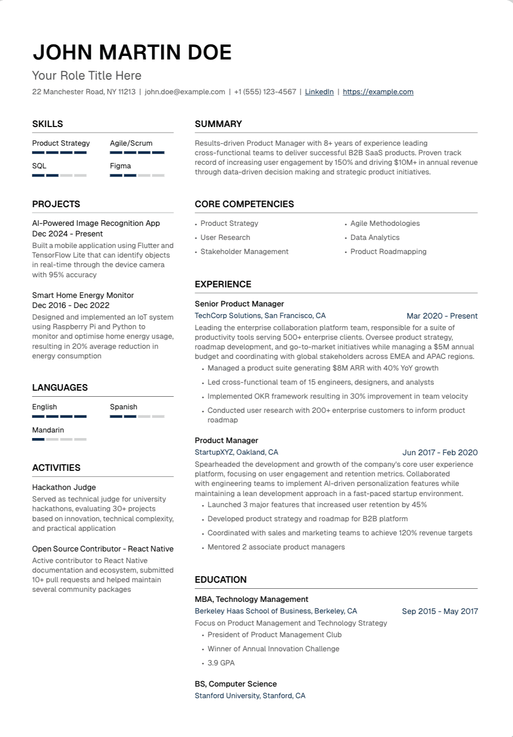 🏭 Operations Manager Resume Template Example