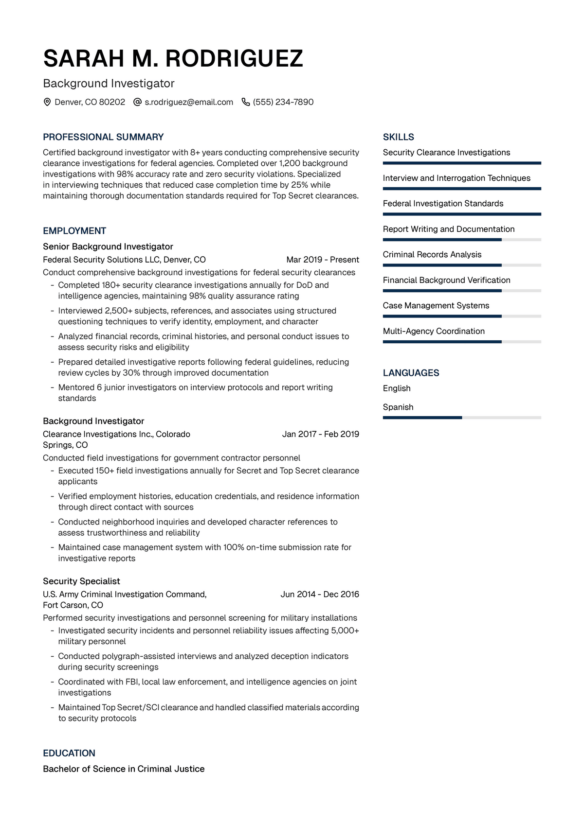 Investigator Profile Examples Background Investigator Resume Example & Writing Guide | UseResume AI ...