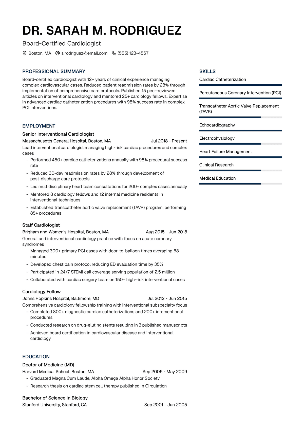 Cardiologist Resume Example & Writing Guide | UseResume AI | UseResume AI