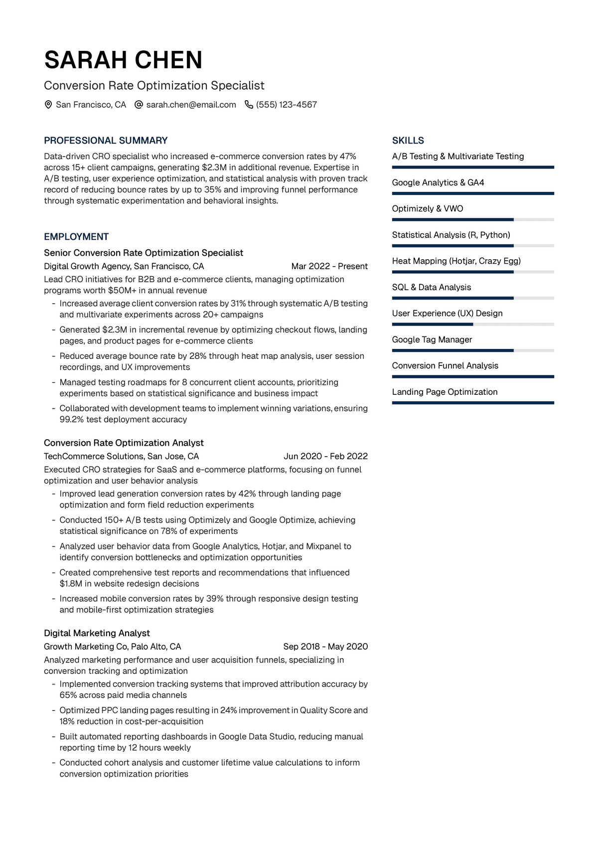 Conversion Rate Optimizer Resume Example & Writing Guide | UseResume AI ...