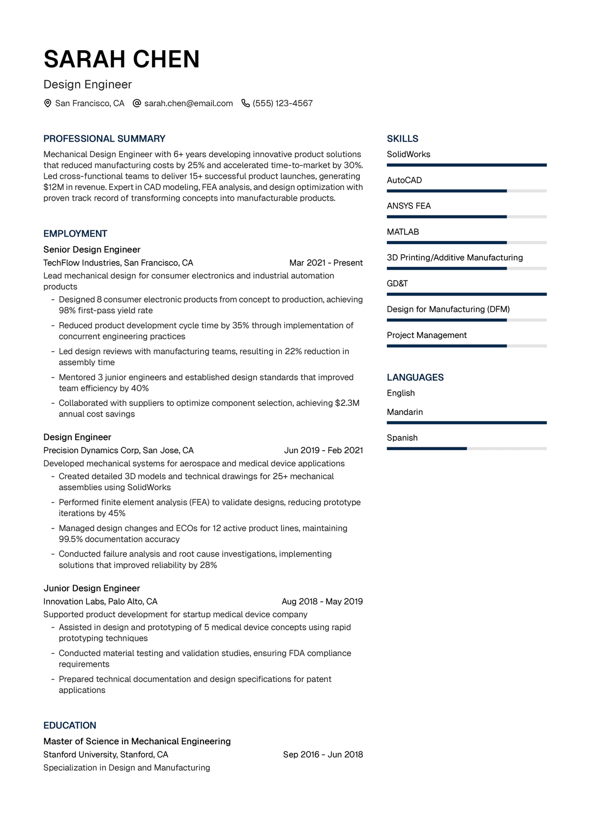 Design Engineer Accomplishment Design Engineer Resume Example & Writing Guide | UseResume AI ...